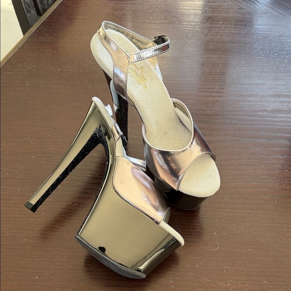 Pleaser Metallic Silver Platform Heels